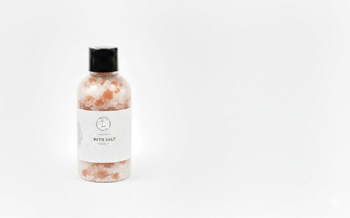 Handmade Bath Salts - Close-up of glass bottle with aromatherapy salt and herbal blend | Lizush