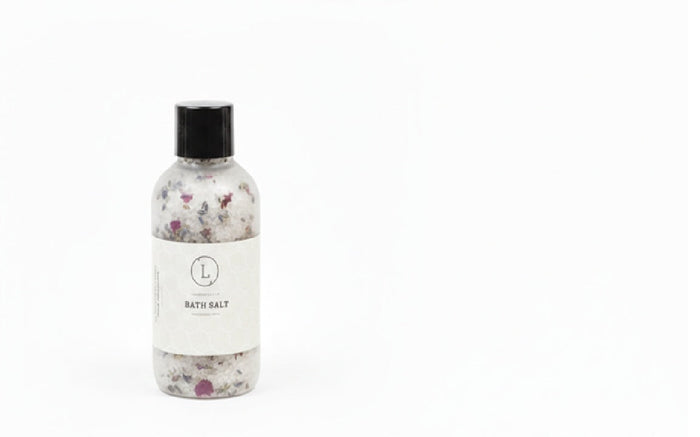 Natural Bath Salts - Aesthetic glass bottle featuring a blend of dried herbs and mineral salt | Lizush