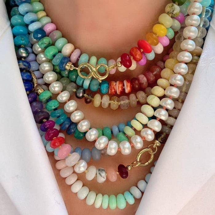 Natural Stone Semi-Precious Glass Mixed Necklace