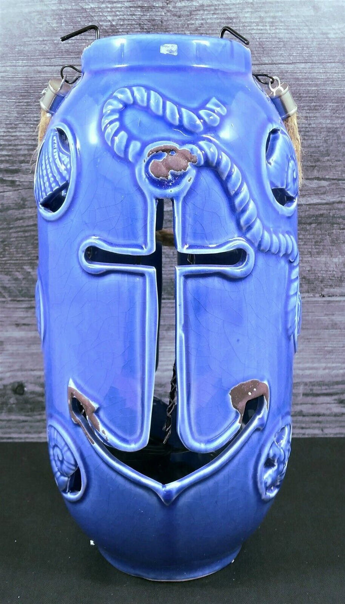 Nautical Maritime Lantern Dark Blue With Blue Led Lights Weathered Look Lamp