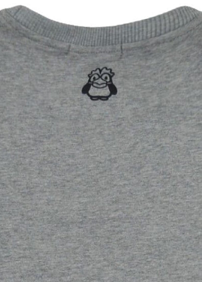 Neon Genesis Evangelion Chibi Characters Pullover in grey with Eva squad chibi characters graphic on anime rave festival pullover — back graphic detail view