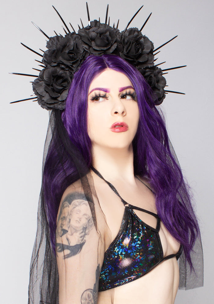 LASR Nevermore Rose Veil Crown — front view