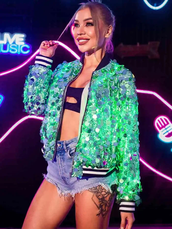 New Luminous Green Sequin Jacket Top