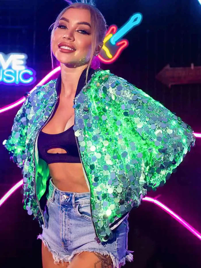 New Luminous Green Sequin Jacket Top