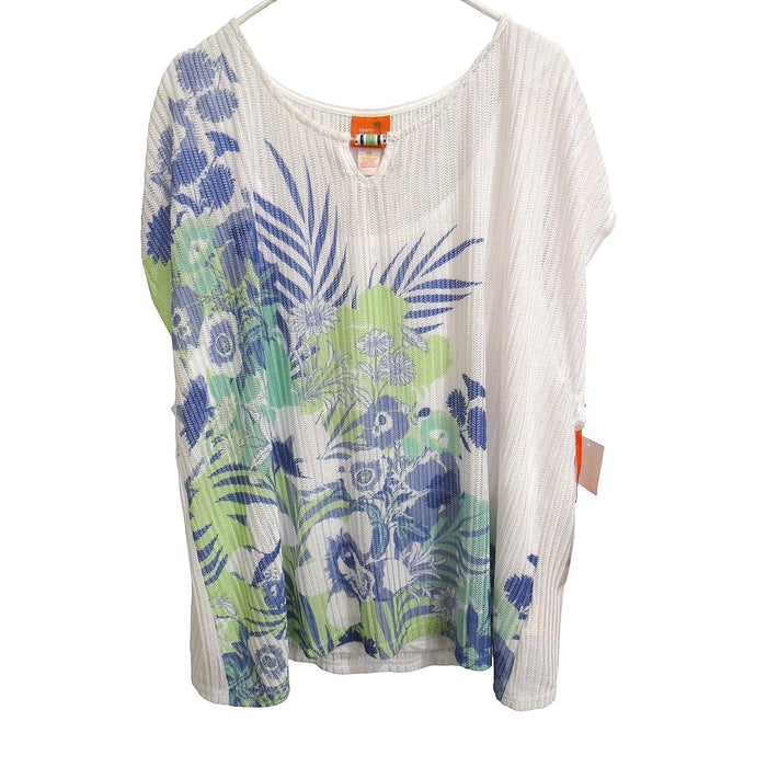 New w Tag Hearts of Palm Woman Blue Genie Top Tunic 3X Floral Tropical V Neck0