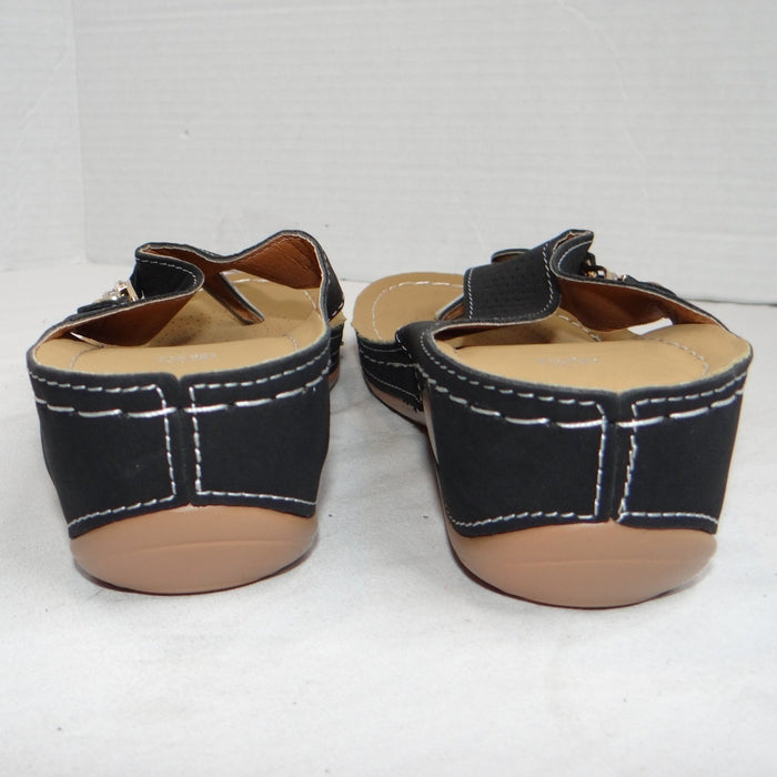 New Womens Black Wedge Thong Sandals Rhinestone Accent Comfort Slip On Size 8.52