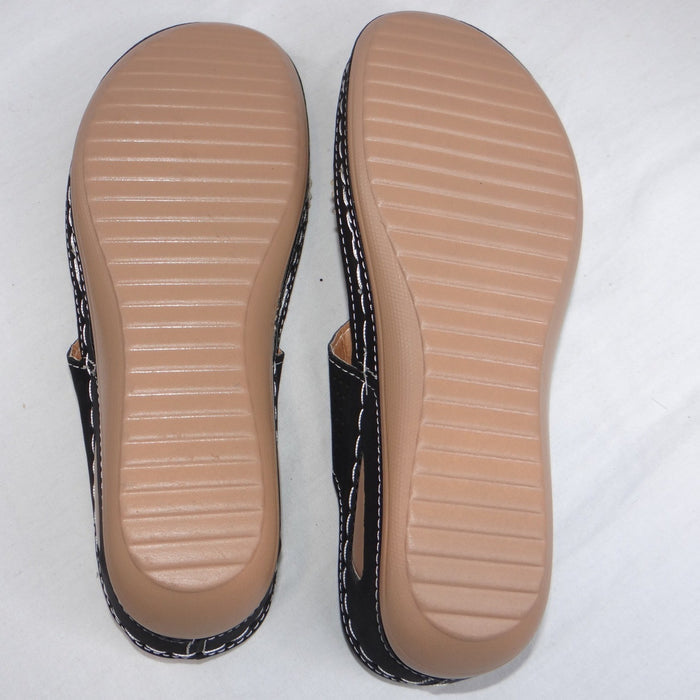 New Womens Black Wedge Thong Sandals Rhinestone Accent Comfort Slip On Size 8.55