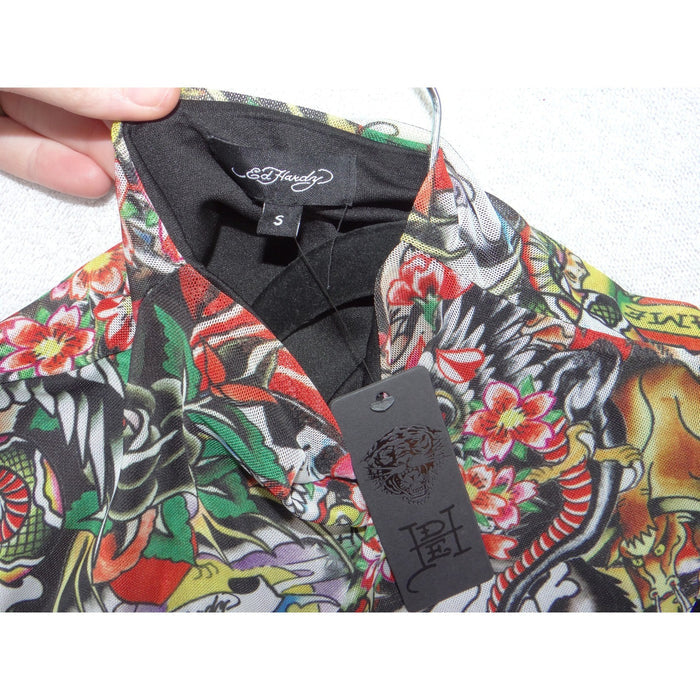 NEW Y2K Ed Hardy Womens Tattoo Graphic Print Mock Neck Sleeveless Maxi Dress3