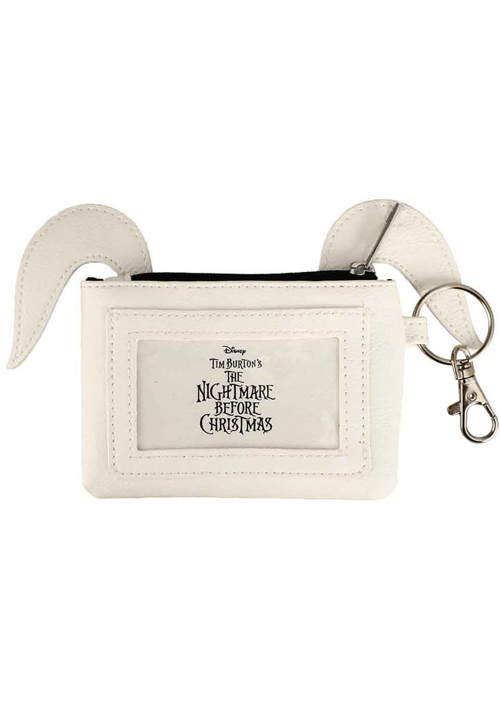 Bioworld Nightmare Before Christmas Zero Coin Pouch in white black orange with Zero face applique and pumpkin detail on fandom rave wallet — back view