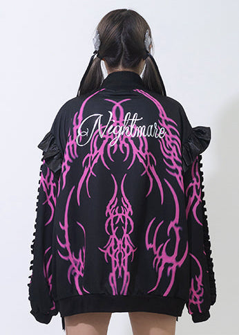 Nightmare Studded Bunny Ruffle Black Oversized Jacket