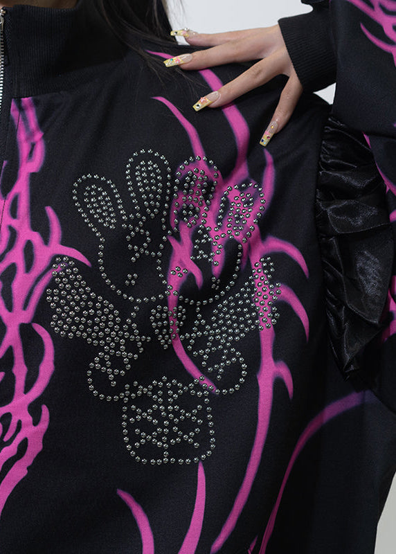 Nightmare Studded Bunny Ruffle Black Oversized Jacket