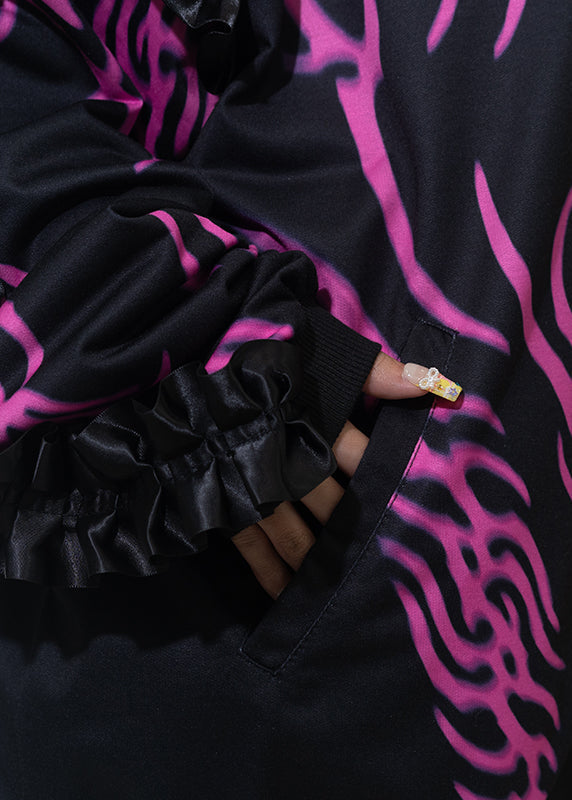 Nightmare Studded Bunny Ruffle Black Oversized Jacket