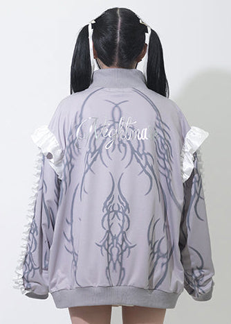 Nightmare Studded Bunny Ruffle Grey Oversized Jacket