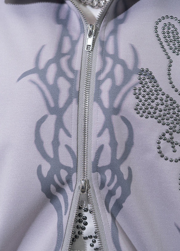 Nightmare Studded Bunny Ruffle Grey Oversized Jacket