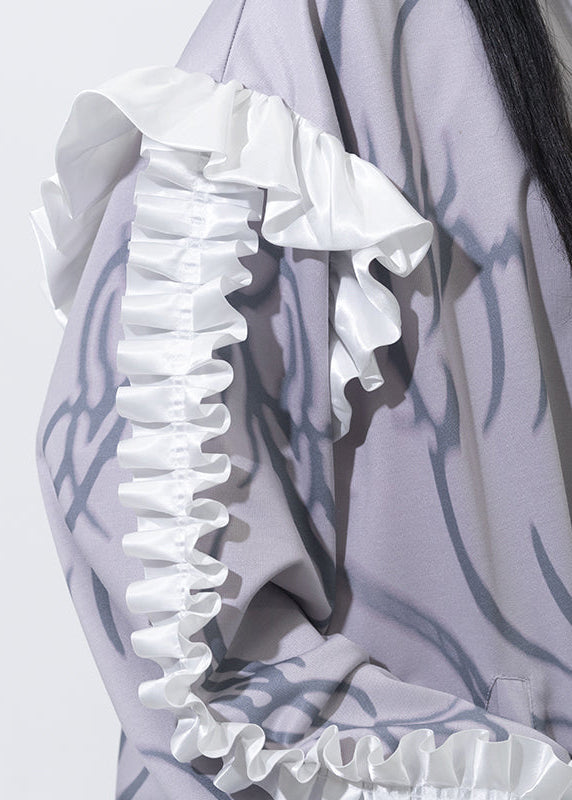 Nightmare Studded Bunny Ruffle Grey Oversized Jacket
