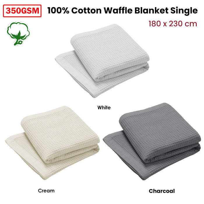 NNEDSZ Living @ Home 350gsm 100% Cotton Breathable Waffle Blanket Single 180 x 230 cm Cream