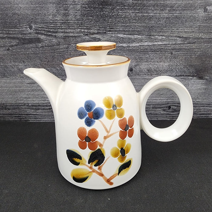 Noritake October Fest Teapot Stoneware Brown Blue Yellow Floral Tea Pot