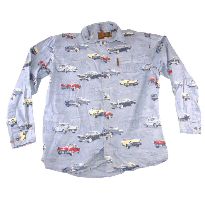 North River Outfitters Mens Blue Vintage Car Print Cotton Button Down Shirt L0