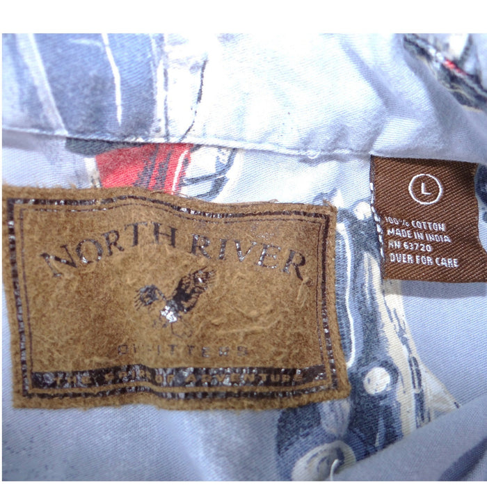 North River Outfitters Mens Blue Vintage Car Print Cotton Button Down Shirt L1