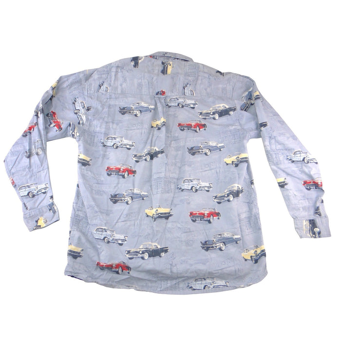 North River Outfitters Mens Blue Vintage Car Print Cotton Button Down Shirt L2