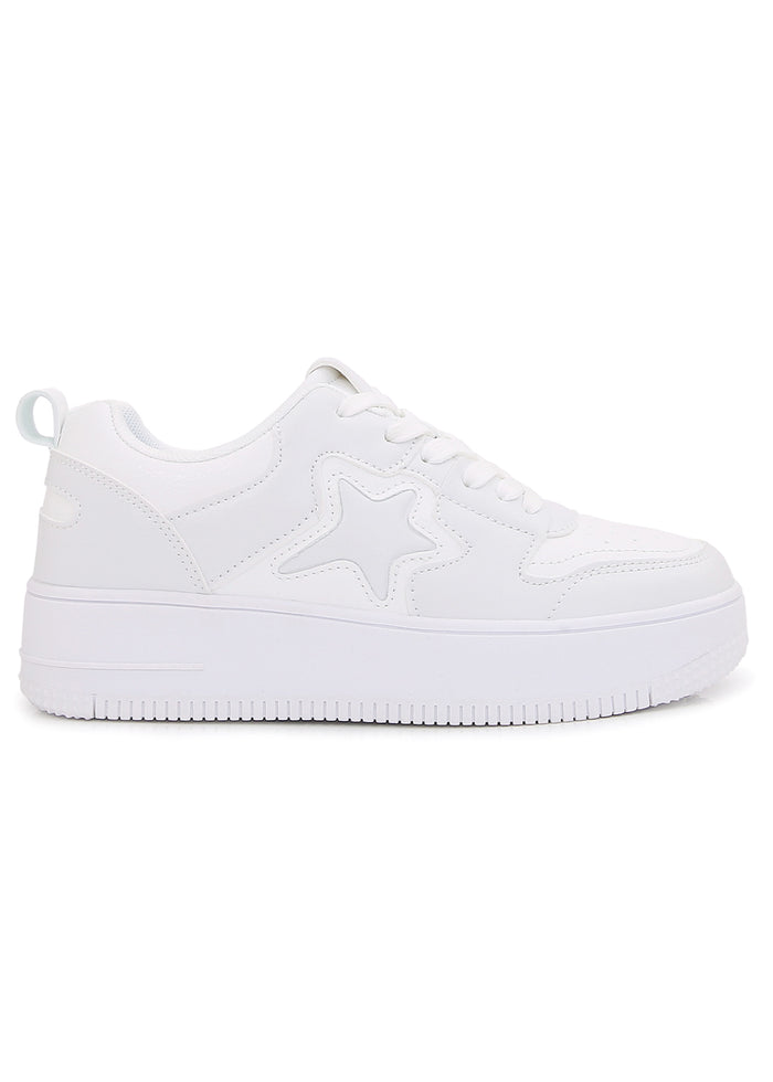 Berness NOVA Pure Star White Everyday Sneakers in white vegan leather with rubber air cushion outsole and lace-up closure — front view