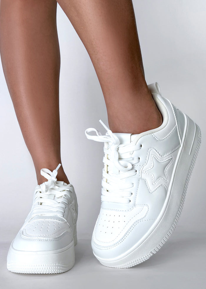 Berness NOVA Pure Star White Everyday Sneakers in white vegan leather with air cushion rubber outsole worn by model — side view