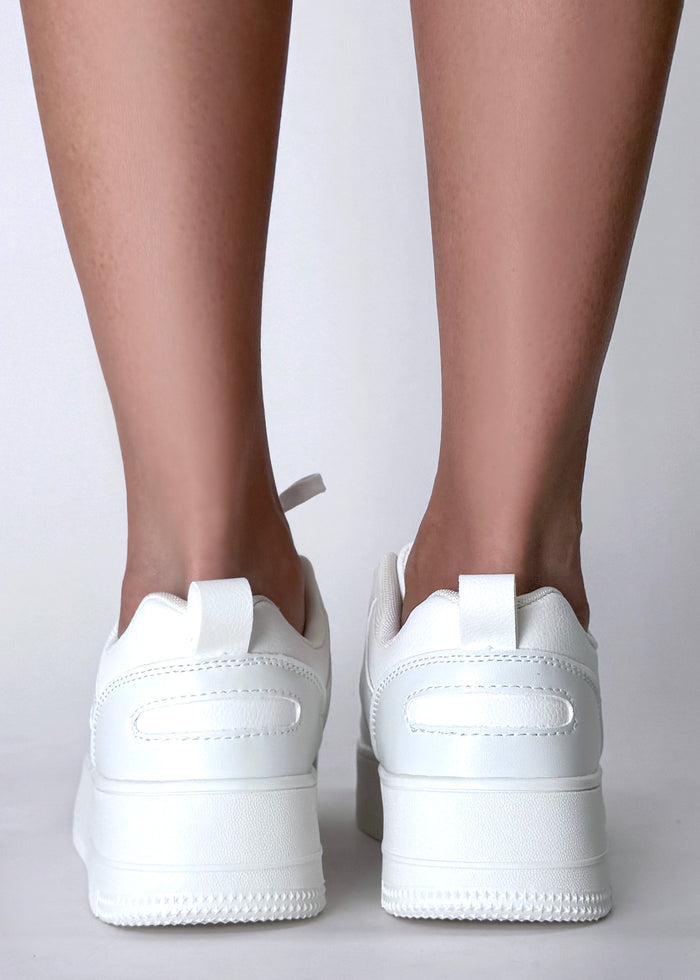 Berness NOVA Pure Star White Everyday Sneakers in white vegan leather with rubber air cushion outsole worn by model — back view
