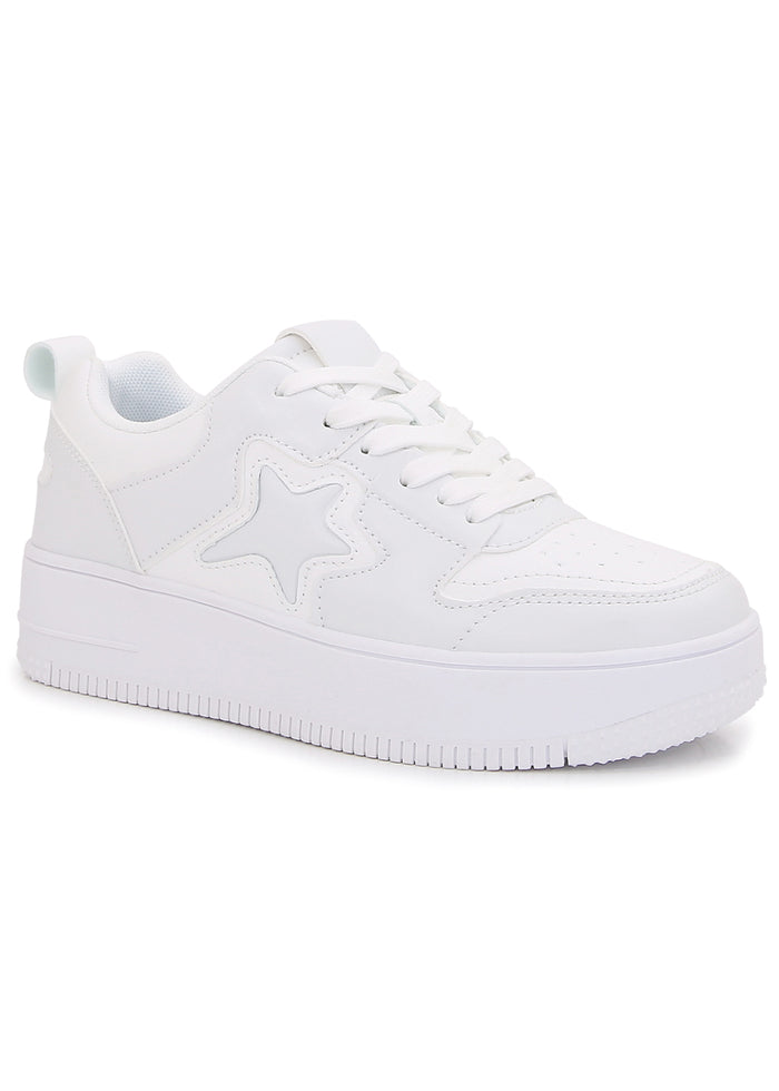 Berness NOVA Pure Star White Everyday Sneakers in white vegan leather showing platform height and air cushion outsole detail — side view