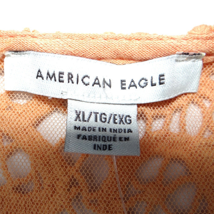 NWT American Eagle Orange Lace Trim Tie Front Blouse Cropped Textured Size XL1
