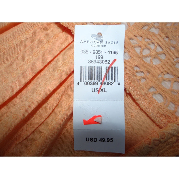 NWT American Eagle Orange Lace Trim Tie Front Blouse Cropped Textured Size XL2