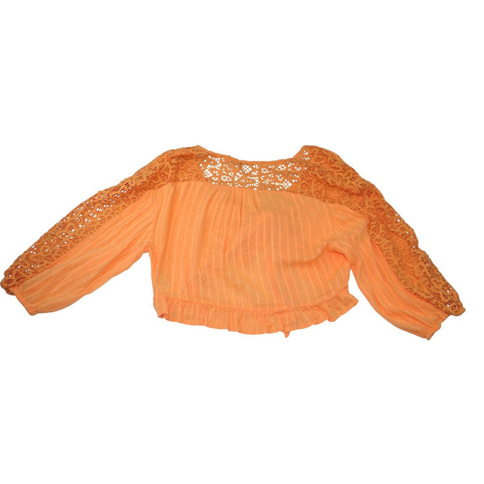 NWT American Eagle Orange Lace Trim Tie Front Blouse Cropped Textured Size XL3
