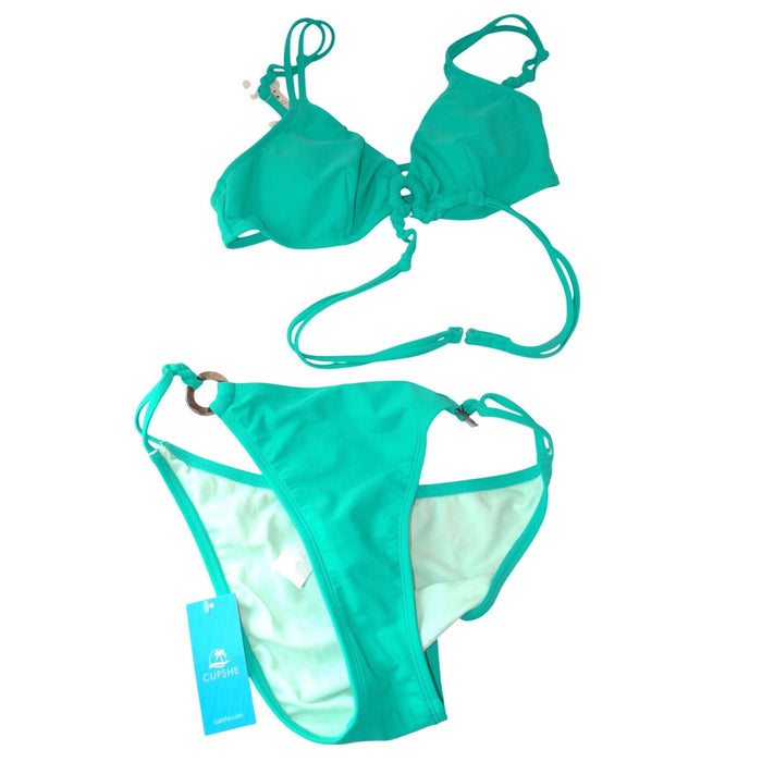 NWT Cupshe Teal Green Ring Detail Braided Wrap Bikini Set Size M0