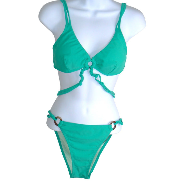 NWT Cupshe Teal Green Ring Detail Braided Wrap Bikini Set Size M1