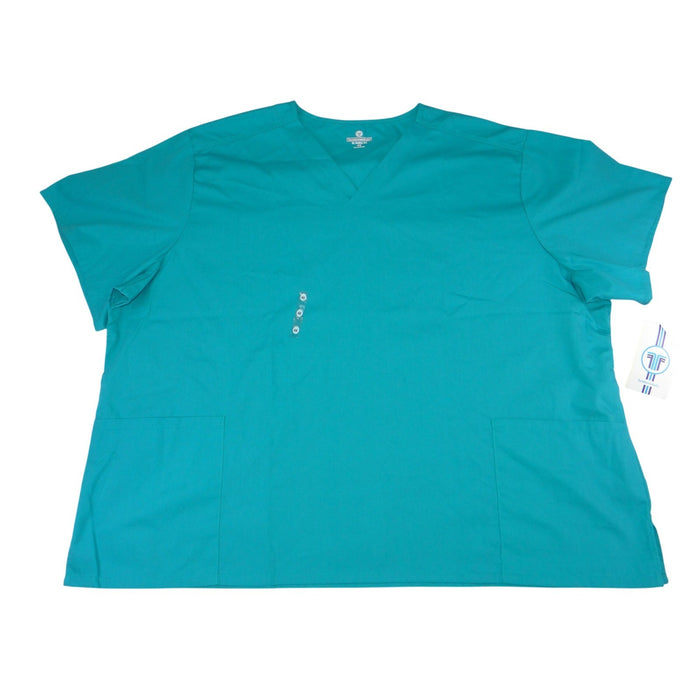 NWT Fundamentals White Swan Teal V Neck Scrub Top 4X Plus Size0