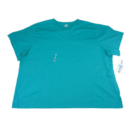 NWT Fundamentals White Swan Teal V Neck Scrub Top 4X Plus Size0