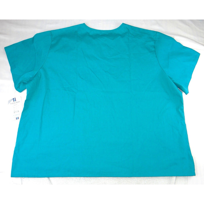 NWT Fundamentals White Swan Teal V Neck Scrub Top 4X Plus Size1