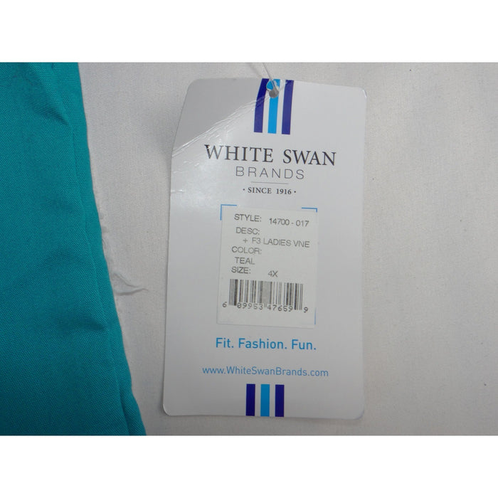 NWT Fundamentals White Swan Teal V Neck Scrub Top 4X Plus Size4