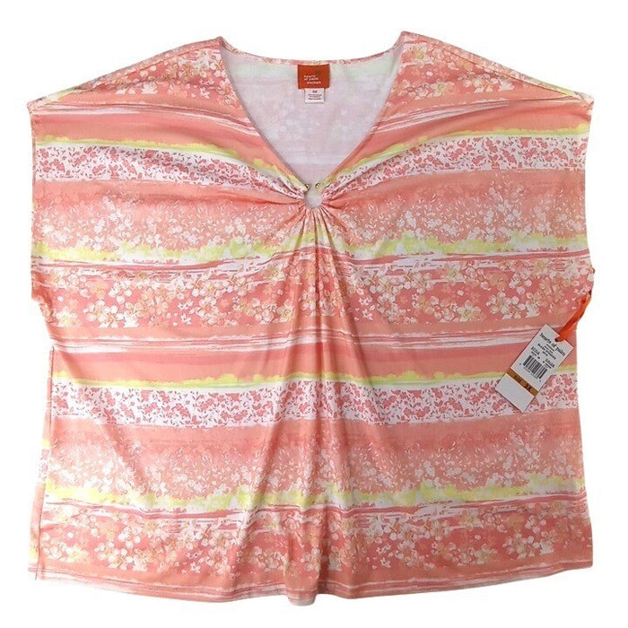 NWT Hearts of Palm Woman Blush Strokes Print V Neck Gathered Ring Top 3X0