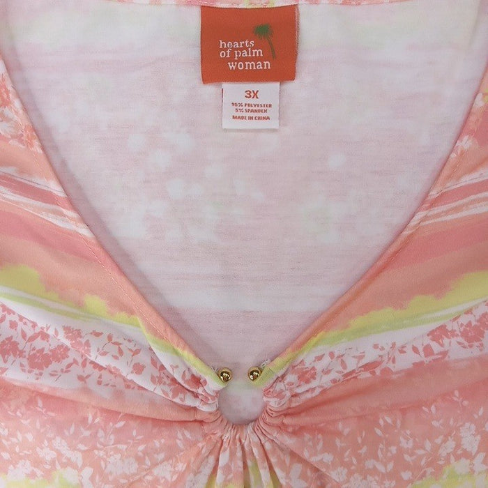 NWT Hearts of Palm Woman Blush Strokes Print V Neck Gathered Ring Top 3X2