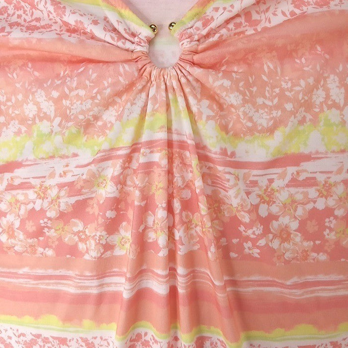 NWT Hearts of Palm Woman Blush Strokes Print V Neck Gathered Ring Top 3X3