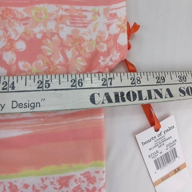 NWT Hearts of Palm Woman Blush Strokes Print V Neck Gathered Ring Top 3X4