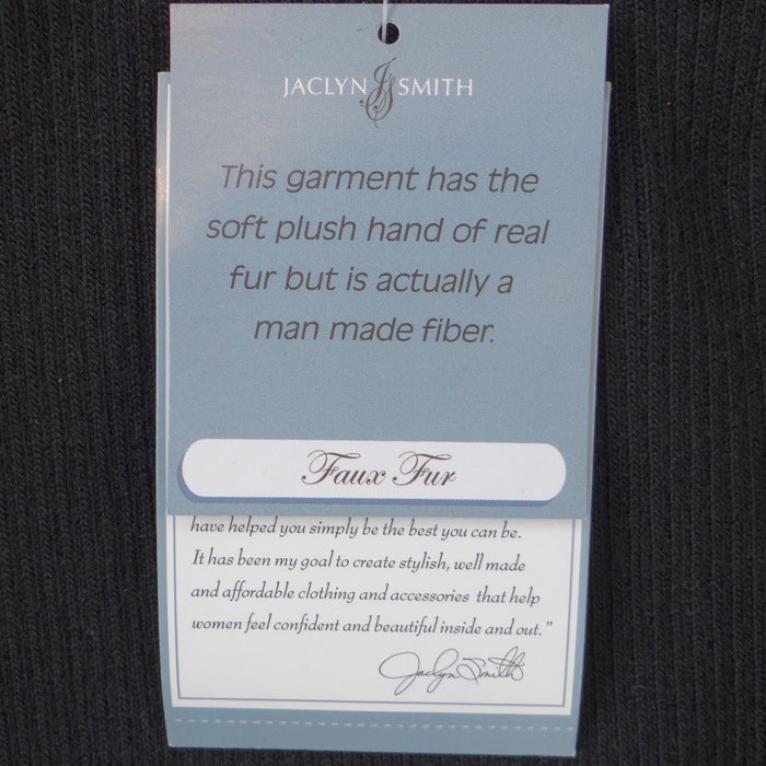 NWT Jaclyn Smith Womens Black Faux Fur Ribbed Knit Full Zip Mock Neck Jacket S3