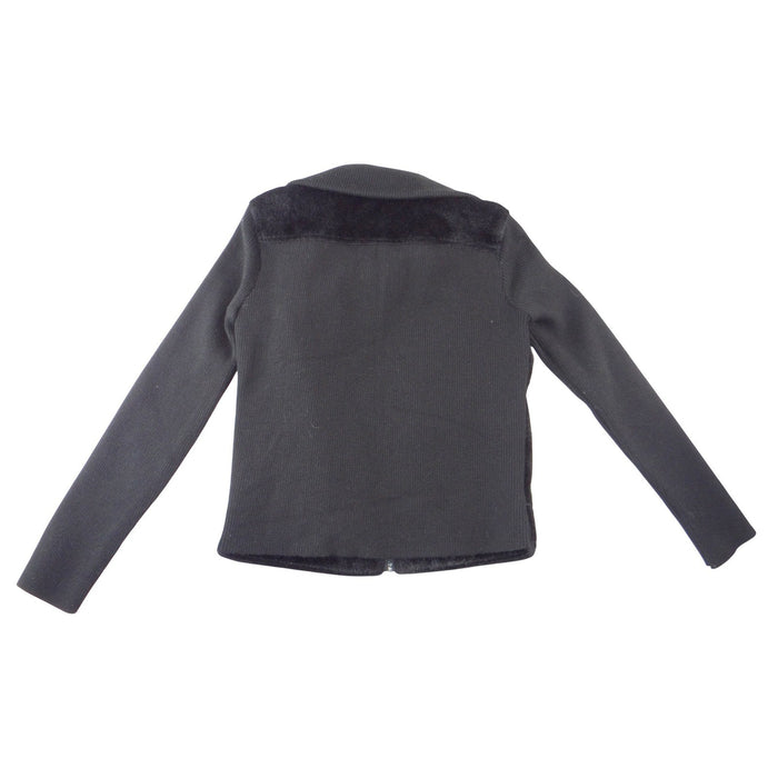 NWT Jaclyn Smith Womens Black Faux Fur Ribbed Knit Full Zip Mock Neck Jacket S5