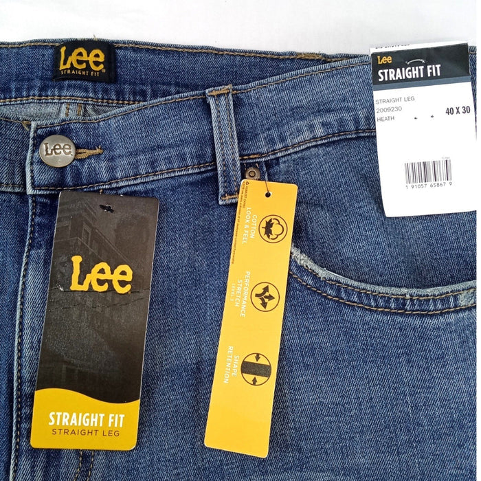 NWT Lee Mens Straight Fit Straight Leg Jeans Heath Blue 40x30 Premium Flex2