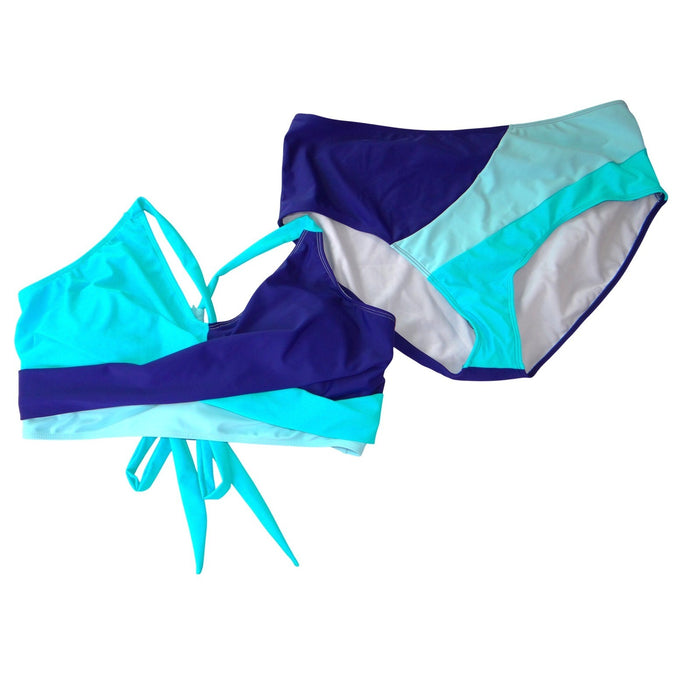 NWT Rosvigor Womens Plus Size 3XL Colorblock Bikini Set Purple Teal High Waist0