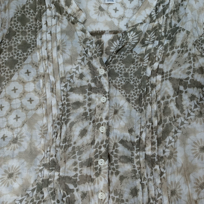 NWT Ruby Rd Woman 3X Boho Patchwork Print Pleated V Neck Button Front Tunic Top2