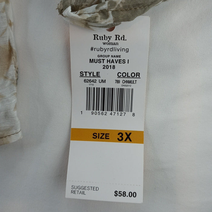 NWT Ruby Rd Woman 3X Boho Patchwork Print Pleated V Neck Button Front Tunic Top4