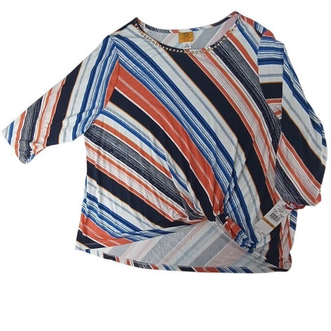 NWT Ruby Rd Woman Bright Idea Striped Twisted Front Top 3X0