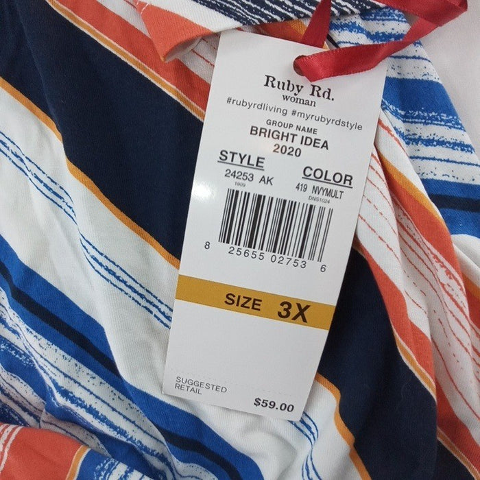 NWT Ruby Rd Woman Bright Idea Striped Twisted Front Top 3X4
