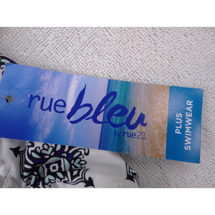 NWT Rue Bleu by rue21 Women 1X High Waisted Bikini Bottoms Blue Medallion Tile2